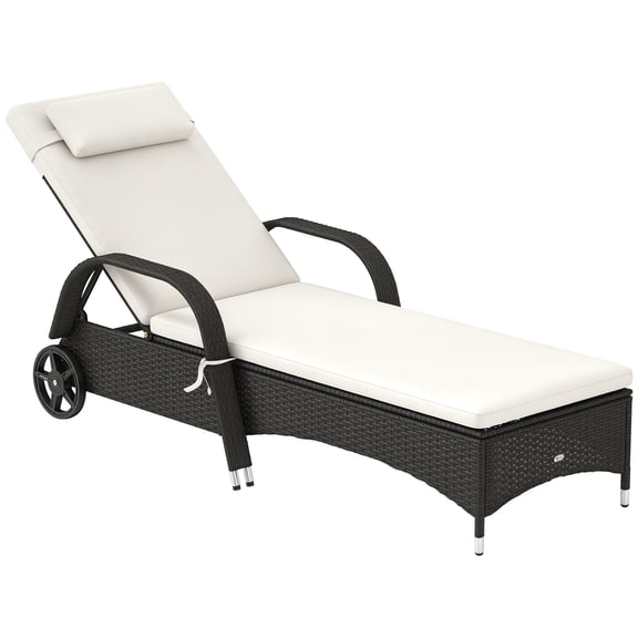 PE Rattan Chaise Lounge w/ Adjustable Back, Cushion & Wheels