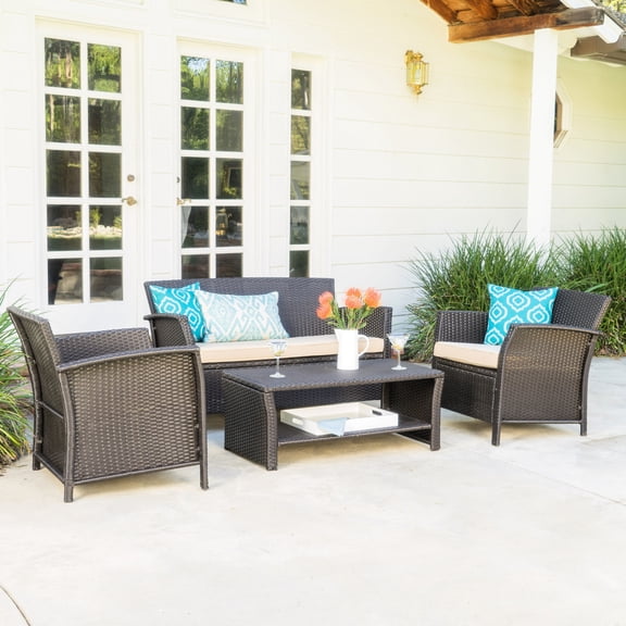 PE Rattan Iron Outdoor Chat Set with Table / Ideal for Outdoor Social Events