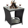 thumbnail image 1 of PE Rattan Patio Side Table - Outdoor Wicker End Table with Glass Top, Rattan Coffe Table in Iron Frame for Backyard Balcony Poolside, Black, 1 of 9