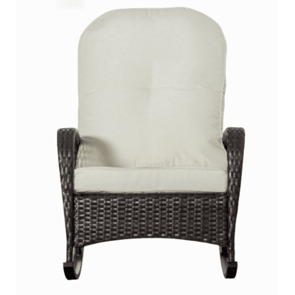 PE Rattan Rocking Chair, Outdoor Wicker Recliner with Cushion, Garden Patio Rocker