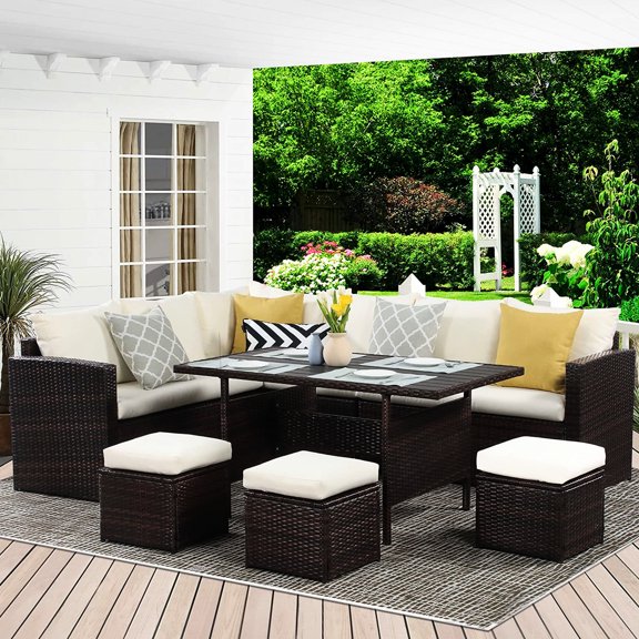 PE Rattan Set - Weather - proof Construction - Backyard and Countryside Use - Fits 9 People