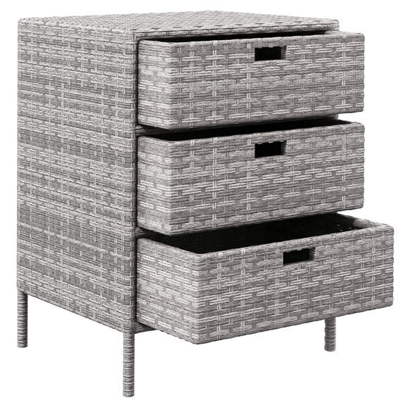 PE Rattan Storage Cabinet, Outdoor Pool Towel Organizer, Wicker Patio Cabinet with 3 Drawers, Gray