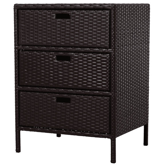 PE Rattan Storage Cabinet, Outdoor Wicker Cabinet with Drawers, Pool Towel Organizer, Weather Resistant, Brown