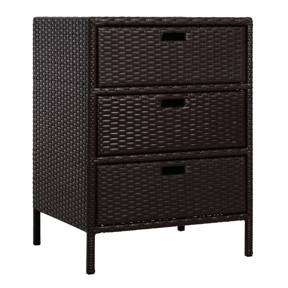 PE Rattan Storage Cabinet Outdoor, Wicker Poolside Organizer with 3 Drawers, Brown - Patio Towel Rack for Pool Supplies
