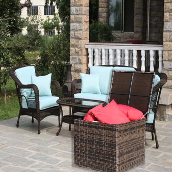 PE Rattan Storage with Hinged Top / Easy Access to Belongings in Backyard