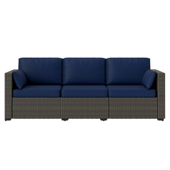 PE Wicker Outdoor Sofa, 3-Seat Rattan Patio Couch with Cushions