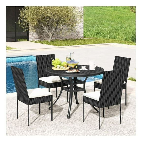 PE Wicker Patio Chairs Set of 2/4 with Cushions, Outdoor Dining Chairs for Porch, Deck, Garden, Backyard - Black Rattan, 400lbs Capacity, Armless Design