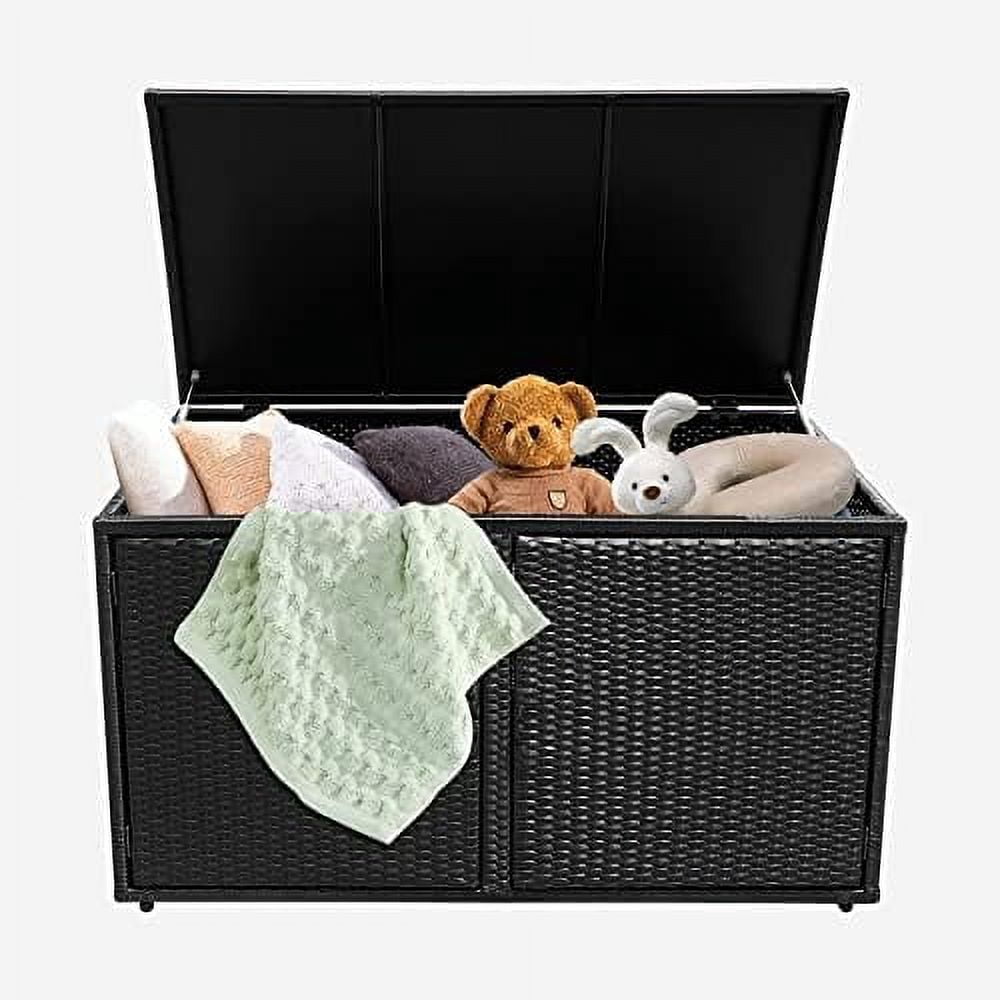 PE Wicker Storage Box - Outdoor 88 Gallon 2-Tier Deck Box for Patio ...