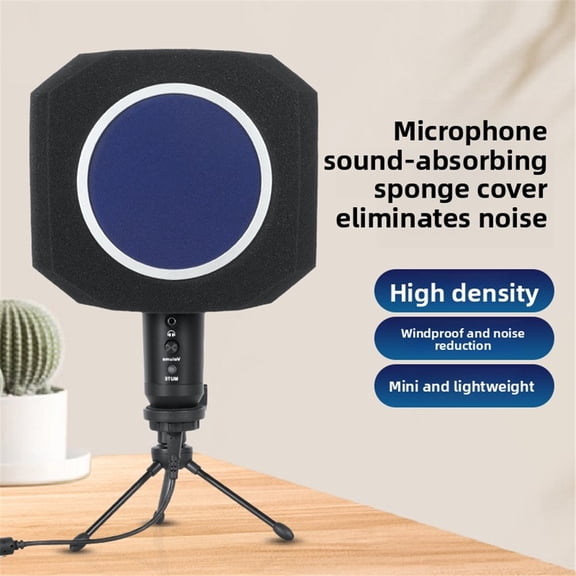 PE4 Microphone Windscreen, Studio Foam Pop Filter And Reflection Filter For Condenser Mics, Soundproof Sponge Cover For Recording Vocals, Podcasts, And Streaming,Windproof Cover