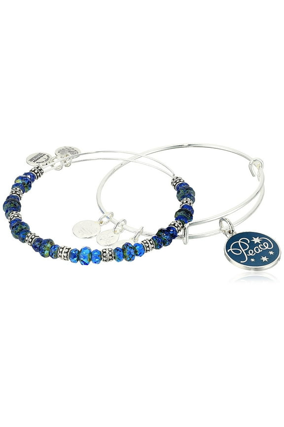 PEACE NAVY SET OF 2 COLOR INFUSION Bangles Silver WithTag Card & Box