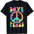 thumbnail image 1 of PEACE SIGN LOVE 60s 70s Tie Dye Hippie Costume T-ShirtMen's and women's gift, black and white T-shirt, size: Extra large S-4XL, 1 of 4