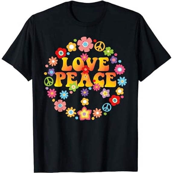 PEACE SIGN LOVE T Shirt 60s 70s Tie Die Hippie Costume Shirt T-Shirt