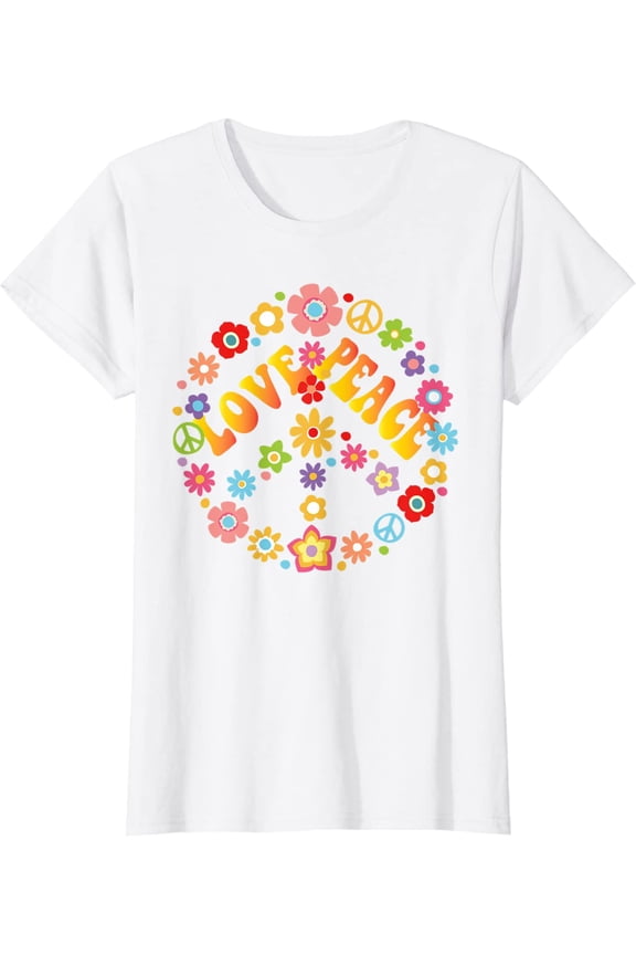 PEACE SIGN LOVE T Shirt 60s 70s Tie Dye Hippie Costume Shirt T-Shirt for Women