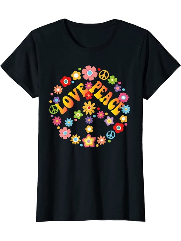 PEACE SIGN LOVE T Shirt 60s 70s Tie Dye Hippie Costume Shirt T-Shirt for Women