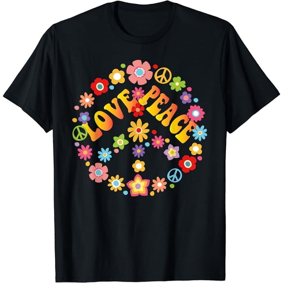 PEACE SIGN LOVE T Shirt 60s 70s Tie Dye Hippie Costume Shirt T-Shirt