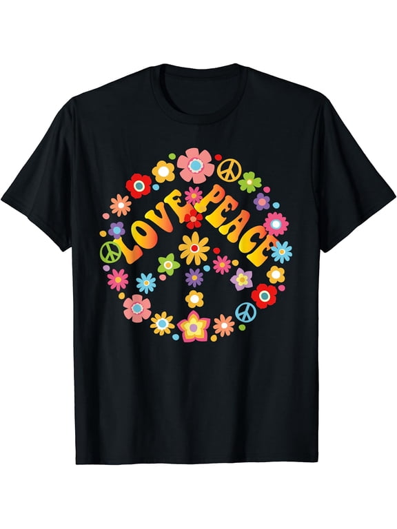 PEACE SIGN LOVE T Shirt 60s 70s Tie Dye Hippie Costume Shirt T-Shirt