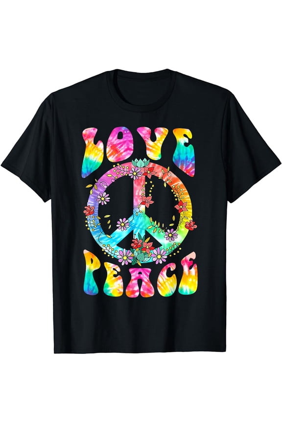 PEACE SIGN LOVE T Shirt 60s 70s Tie Dye Hippie Costume T-Shirt
