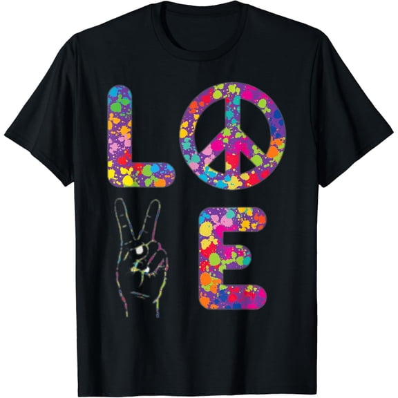 PEACE SIGN LOVE T Shirt 60s 70s Tie Dye Hippie Costume T-Shirt