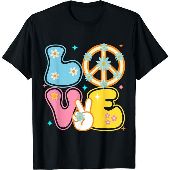 PEACE SIGN LOVE T Shirt 60s 70s Tie Dye Hippie Costume Funny Creative Graphic T-Shirt