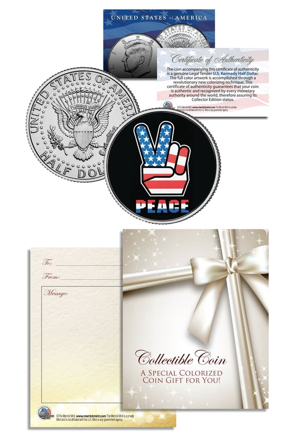 PEACE SIGN PATRIOTIC Keepsake Gift JFK Kennedy Half Dollar US Coin