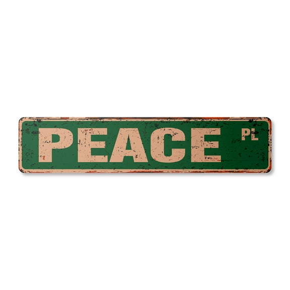 PEACE Vintage Aluminum Street Sign st hippy hippie peacenik symbol rustic metal tin | Indoor/Outdoor | 18" Wide
