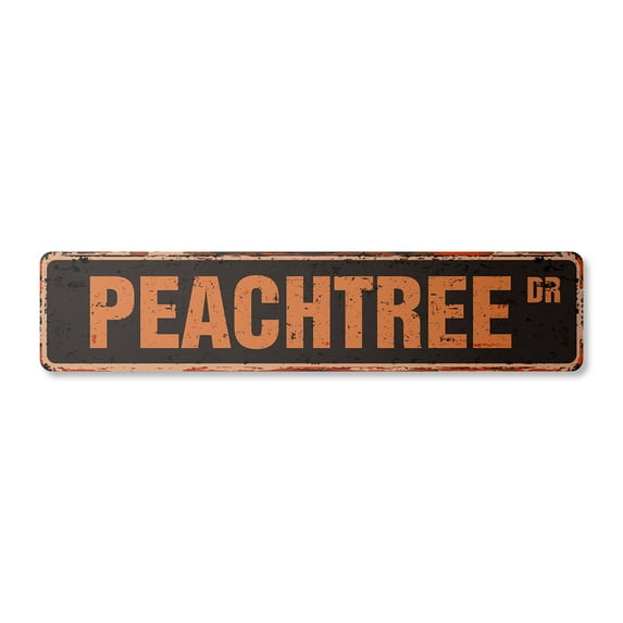 PEACHTREE Vintage Aluminum Street Sign peaches georgia harvest fruit sweet rustic metal tin | Indoor/Outdoor | 24" Wide