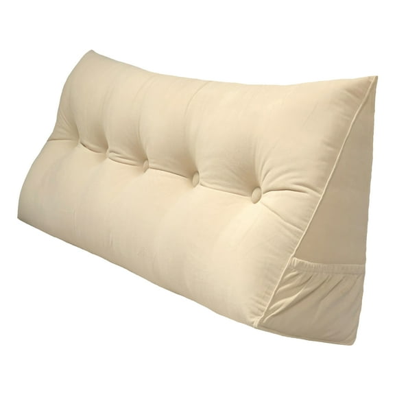 PEACHWELL Triangular Reading Bed Rest Pillow Large Bolster Cushion Headboard Backrest Wedge Pillow with Removable Cover and Two Large Side Pockets Beige King 78 Inches