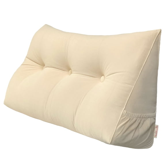 PEACHWELL Triangular Reading Bed Rest Pillow Large Bolster Cushion Headboard Backrest Wedge Pillow with Removable Cover and Two Large Side Pockets Beige Twin 39 Inches