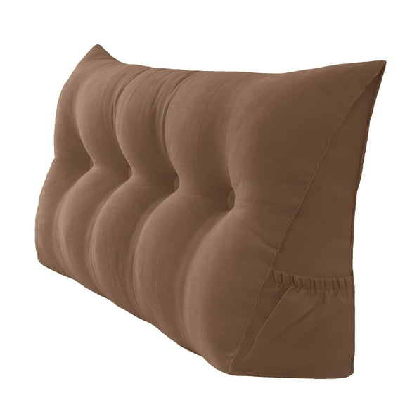 PEACHWELL Triangular Reading Bed Rest Pillow Large Bolster Cushion Headboard Backrest Wedge Pillow with Removable Cover and Two Large Side Pockets Brown 47 Inches