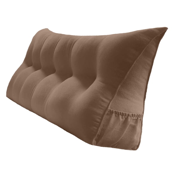PEACHWELL Triangular Reading Bed Rest Pillow Large Bolster Cushion Headboard Backrest Wedge Pillow with Removable Cover and Two Large Side Pockets Brown California King 71 Inches