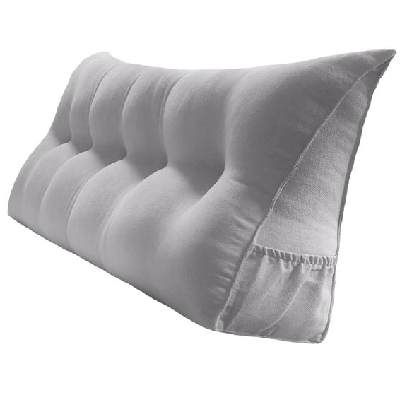 PEACHWELL Triangular Reading Bed Rest Pillow Large Bolster Cushion Headboard Backrest Wedge Pillow with Removable Cover and Two Large Side Pockets Chalk Grey Queen 59 Inches
