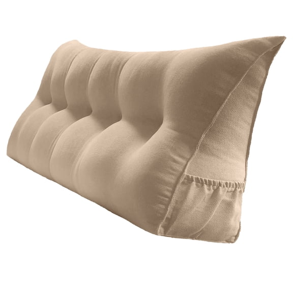 PEACHWELL Triangular Reading Bed Rest Pillow Large Bolster Cushion Headboard Backrest Wedge Pillow with Removable Cover and Two Large Side Pockets Champagne King 78 Inches