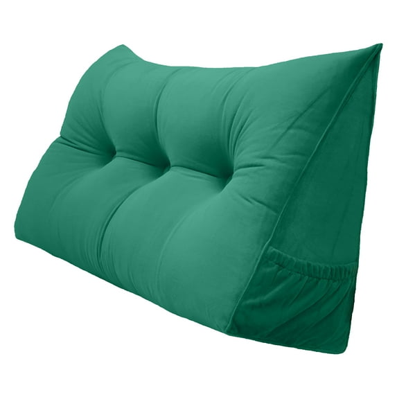 PEACHWELL Triangular Reading Bed Rest Pillow Large Bolster Cushion Headboard Backrest Wedge Pillow with Removable Cover and Two Large Side Pockets Green 47 Inches