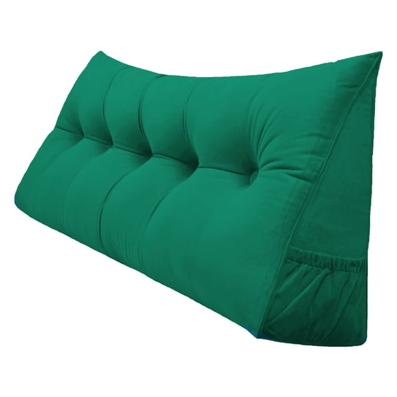 PEACHWELL Triangular Reading Bed Rest Pillow Large Bolster Cushion Headboard Backrest Wedge Pillow with Removable Cover and Two Large Side Pockets Green King 78 inches