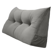 PEACHWELL Triangular Reading Bed Rest Pillow Large Bolster Cushion Headboard Backrest Wedge Pillow with Removable Cover and Two Large Side Pockets Grey 47 inches