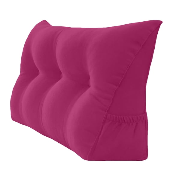 PEACHWELL Triangular Reading Bed Rest Pillow Large Bolster Cushion Headboard Backrest Wedge Pillow with Removable Cover and Two Large Side Pockets Magenta Twin 39 Inches