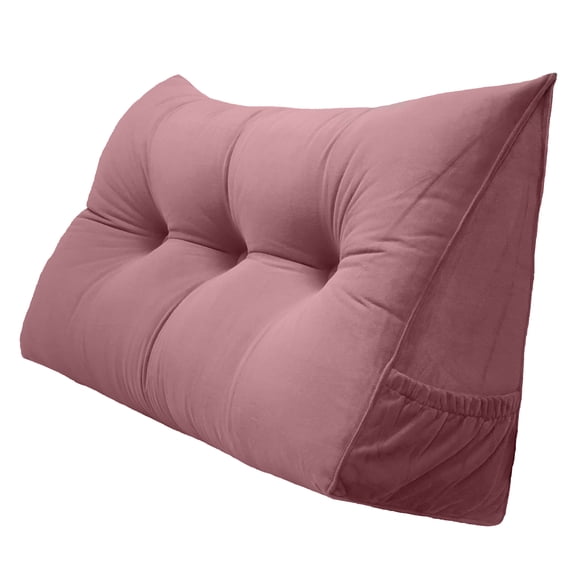 PEACHWELL Triangular Reading Bed Rest Pillow Large Bolster Cushion Headboard Backrest Wedge Pillow with Removable Cover and Two Large Side Pockets Pink 47 inches