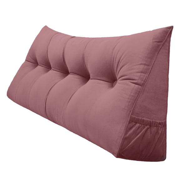 PEACHWELL Triangular Reading Bed Rest Pillow Large Bolster Cushion Headboard Backrest Wedge Pillow with Removable Cover and Two Large Side Pockets Pink King 78 inches