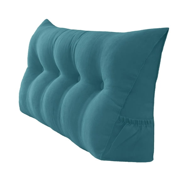 PEACHWELL Triangular Reading Bed Rest Pillow Large Bolster Cushion Headboard Backrest Wedge Pillow with Removable Cover and Two Large Side Pockets Teal 47 Inches