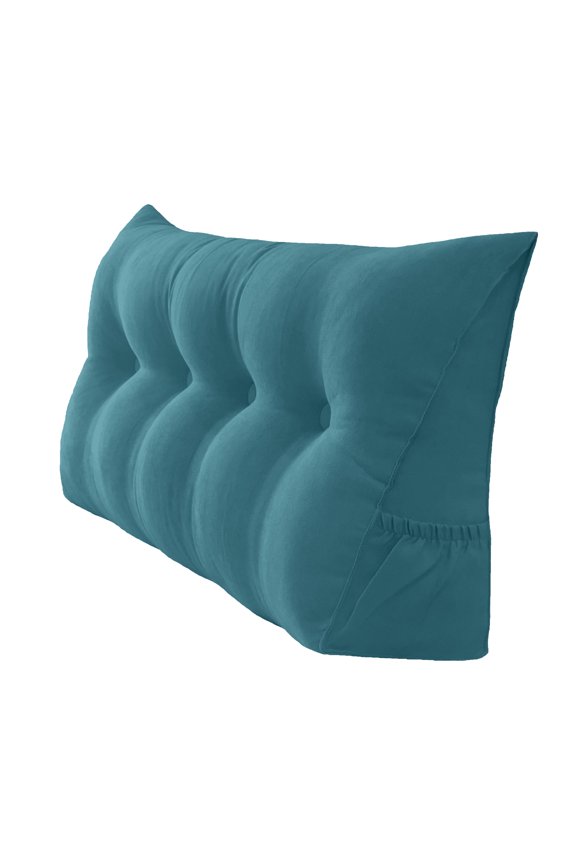 Triangular Reading Bed Rest Pillow Large Bolster Cushion Headboard Backrest Wedge Pillow with Removable Cover and Two Large Side Pockets Teal 47 Inches