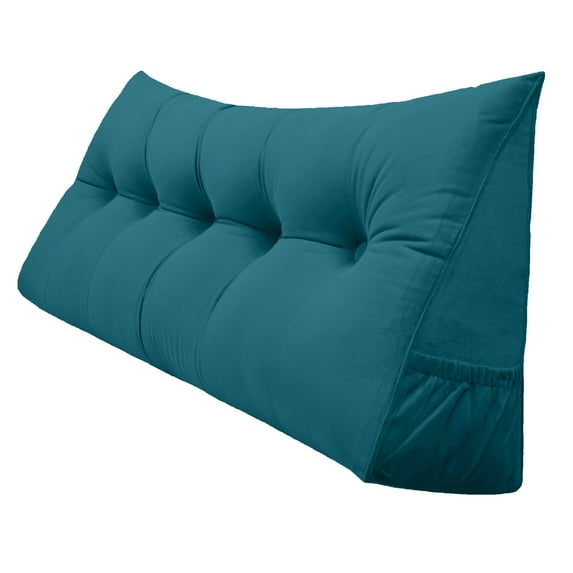 PEACHWELL Triangular Reading Bed Rest Pillow Large Bolster Cushion Headboard Backrest Wedge Pillow with Removable Cover and Two Large Side Pockets Teal California King 71 inches