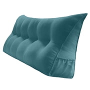 PEACHWELL Triangular Reading Bed Rest Pillow Large Bolster Cushion Headboard Backrest Wedge Pillow with Removable Cover and Two Large Side Pockets Teal Queen 59 Inches