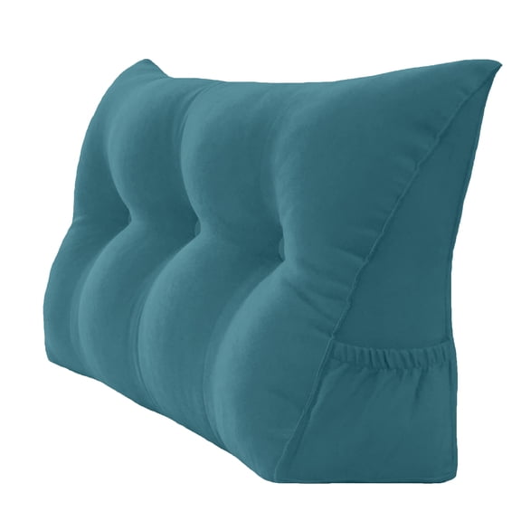 PEACHWELL Triangular Reading Bed Rest Pillow Large Bolster Cushion Headboard Backrest Wedge Pillow with Removable Cover and Two Large Side Pockets Teal Twin 39 Inches