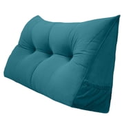 PEACHWELL Triangular Reading Bed Rest Pillow Large Bolster Cushion Headboard Backrest Wedge Pillow with Removable Cover and Two Large Side Pockets Teal Twin 39 Inches