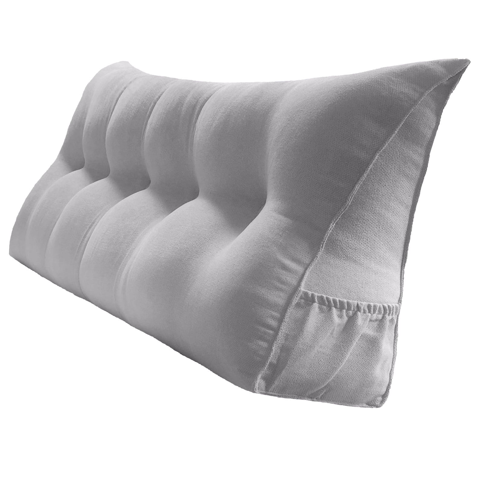 Chalk Gray Polyester Triangular Reading Bed Rest Pillow with Side Pockets