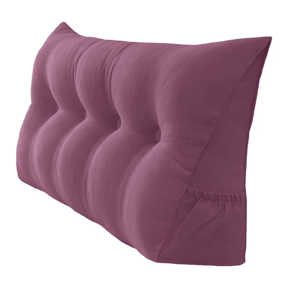 PEACHWELL Triangular Reading Bed Rest Pillow Large Bolster Cushion Headboard Backrest Wedge Pillow with Removable Cover and Two Large Side Pockets Purple 47 Inches
