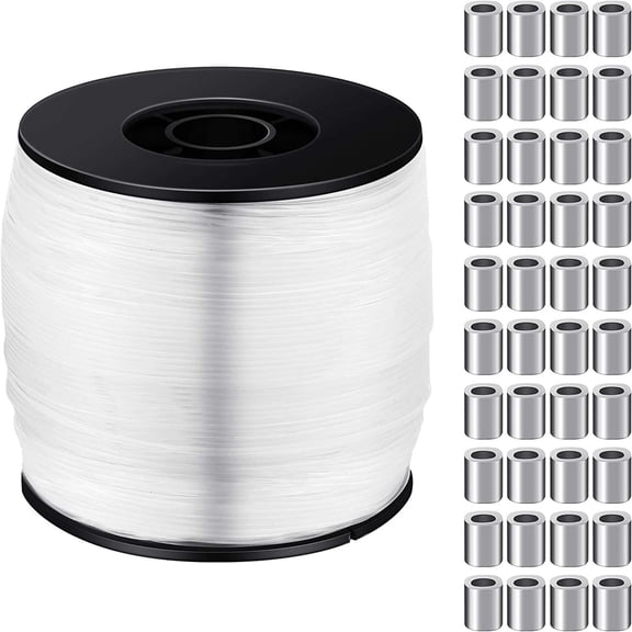 PEACNNG 0.8mm Strong Clear Invisible Fishing Wire Up to 656ft Fishing Line with 100pcs Aluminum Crimping Clear String Set for Picture Frame Hanging