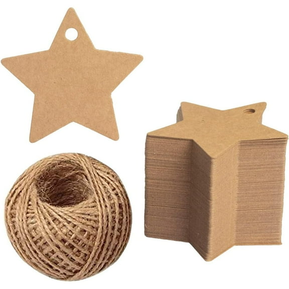 PEACNNG 100 pcs Gift Wrap Tags, Paper Christmas Star Shape Gift Tags, Kraft Blank Hang Tags with String for DIY