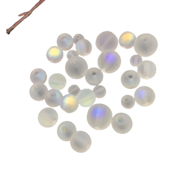 PEACNNG 100pcs 6mm Mermaid Glass Beads for Jewelry Making, Matte Aurora Glass Beads Glitter Round Moonstone Beads Frosted Loose Beads Bulk for Jewelry Making Christmas Gift (White)