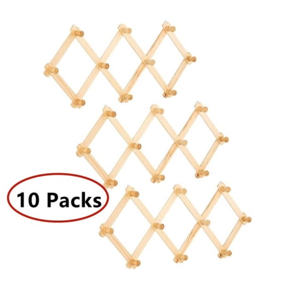 PEACNNG 10PCS 10 Hook Torched Wood Wall Mounted Expandable Wooden Hat Mug Coat Office Accordion Peg Coat Rack Hanger (1 Pack)